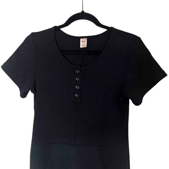 Smash + Tess AnyDay Romper- Black Ribbed Short Sleeve Henley Romper - Picture 10 of 15